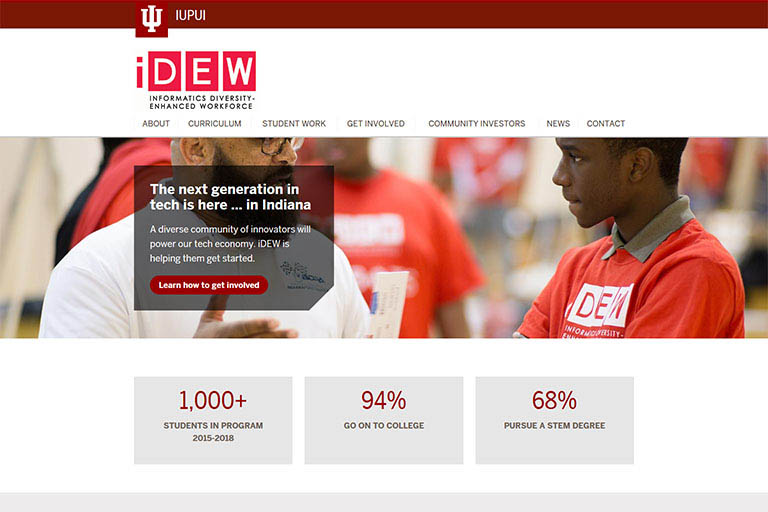 Screenshot of the iDEW website